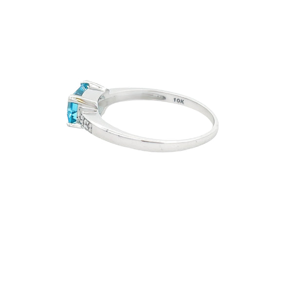 Genuine 1.16ct Blue Topaz Diamond Ring 10KT White Gold