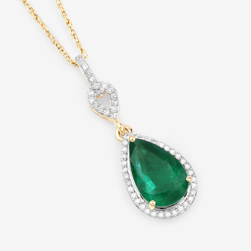 IGI Certified 1.65 Carat Genuine Zambian Emerald and White Diamond 14K Yellow Gold Pendant