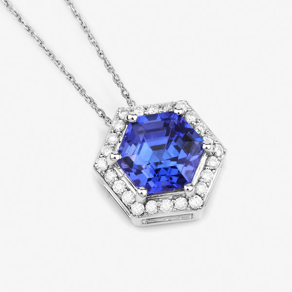 2.34 Carat Genuine Tanzanite and White Diamond 14K White Gold Pendant