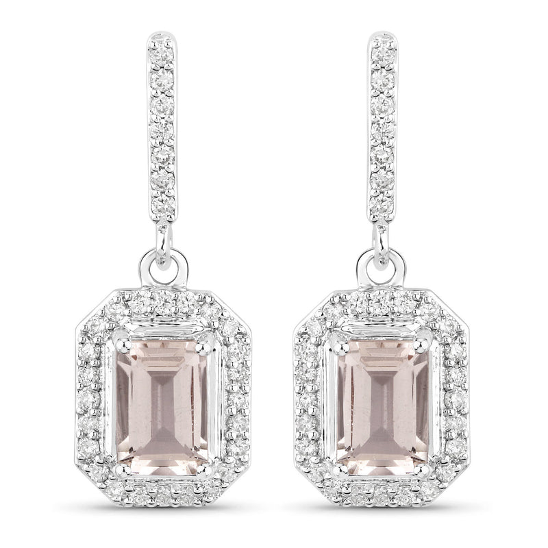 1.18 Carat Genuine Morganite and White Diamond 14K White Gold Earrings