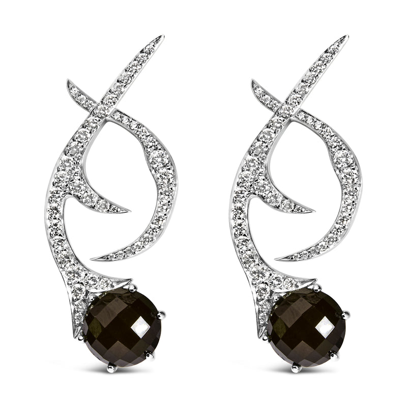 18K White Gold Earrings 1 3/5 Cttw Diamonds and Cabochon Cut Black Shell Swirl Drop Earrings (F-G Color, VS1-VS2 Clarity)