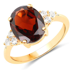 4.14 Carat Genuine Garnet and White Topaz .925 Sterling Silver Ring