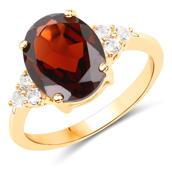 4.14 Carat Genuine Garnet and White Topaz .925 Sterling Silver Ring