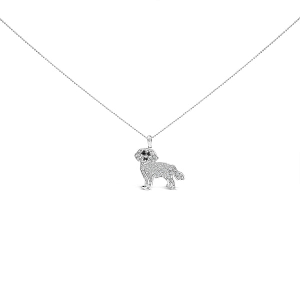 .925 Sterling Silver 1/3 Cttw White and Black Diamond  Labrador Retriever Dog Pendant Necklace (I-J Color, I2-I3 Clarity) - 18" Inches