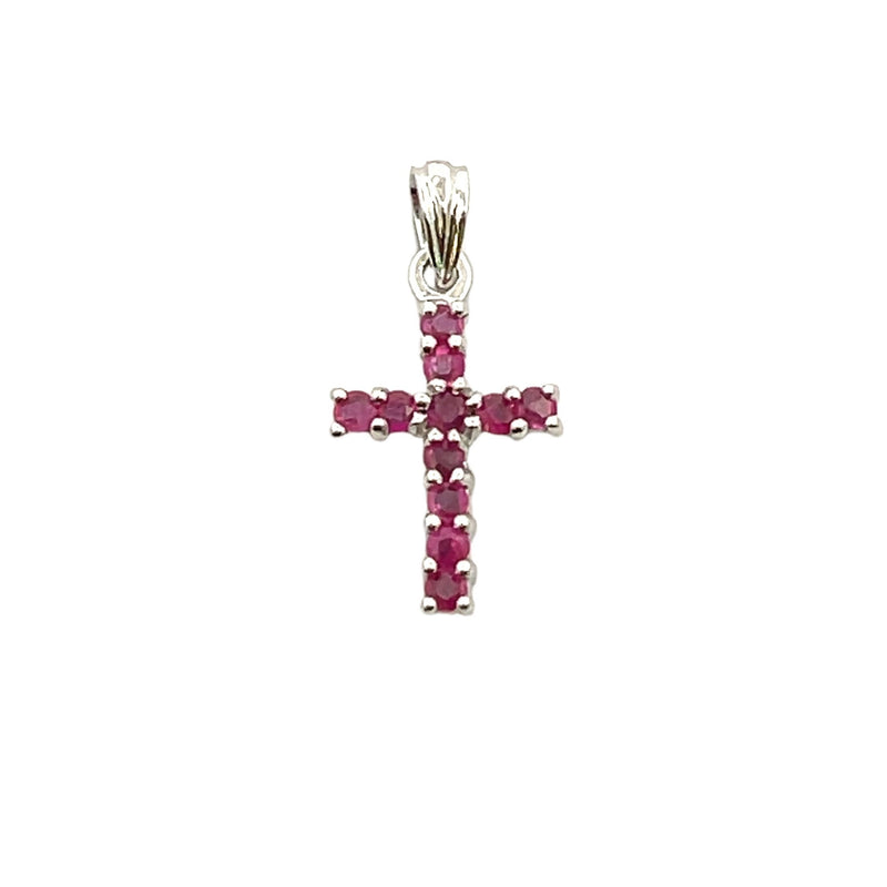 .21ct Ruby Cross Religious Pendant 10KT White Gold