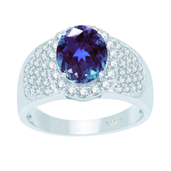 V3 Jewelry Color-Changing Alexandrite & White Topaz Halo Ring