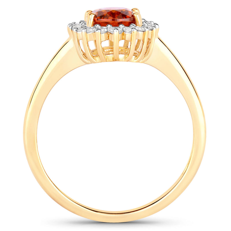 1.87 Carat Genuine Spessartite Garnet and White Diamond 14K Yellow Gold Ring