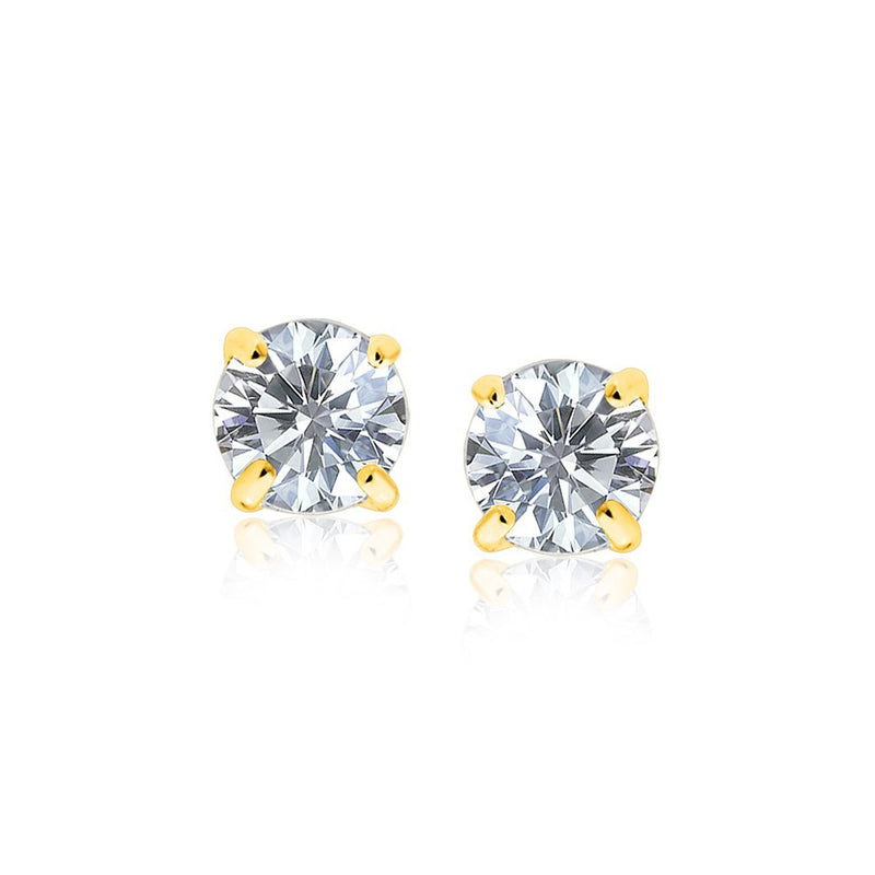 14k Yellow Gold Stud Earrings with White Hue Faceted Cubic Zirconia