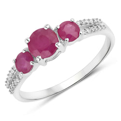 1.02 Carat Genuine Ruby and White Diamond 14K White Gold Ring