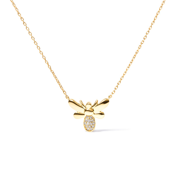 10K Yellow Gold Diamond Accented Bumble Bee Pendant 18" Inch Necklace (H-I Color, I1-I2 Clarity)