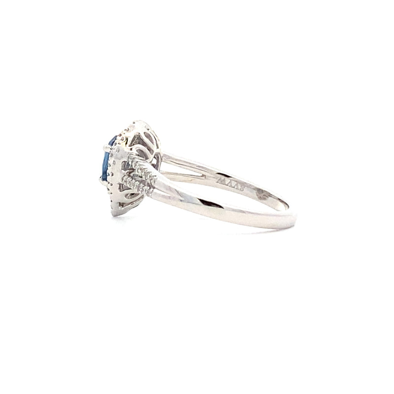 Natural .83ct Sapphire Diamond Ring 14KT White Gold