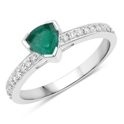 0.69 Carat Genuine Zambian Emerald and White Diamond 14K White Gold Ring