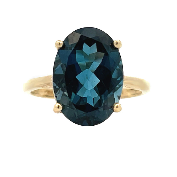 Natural 8.80ct London Blue Topaz Ring 14KT Yellow Gold