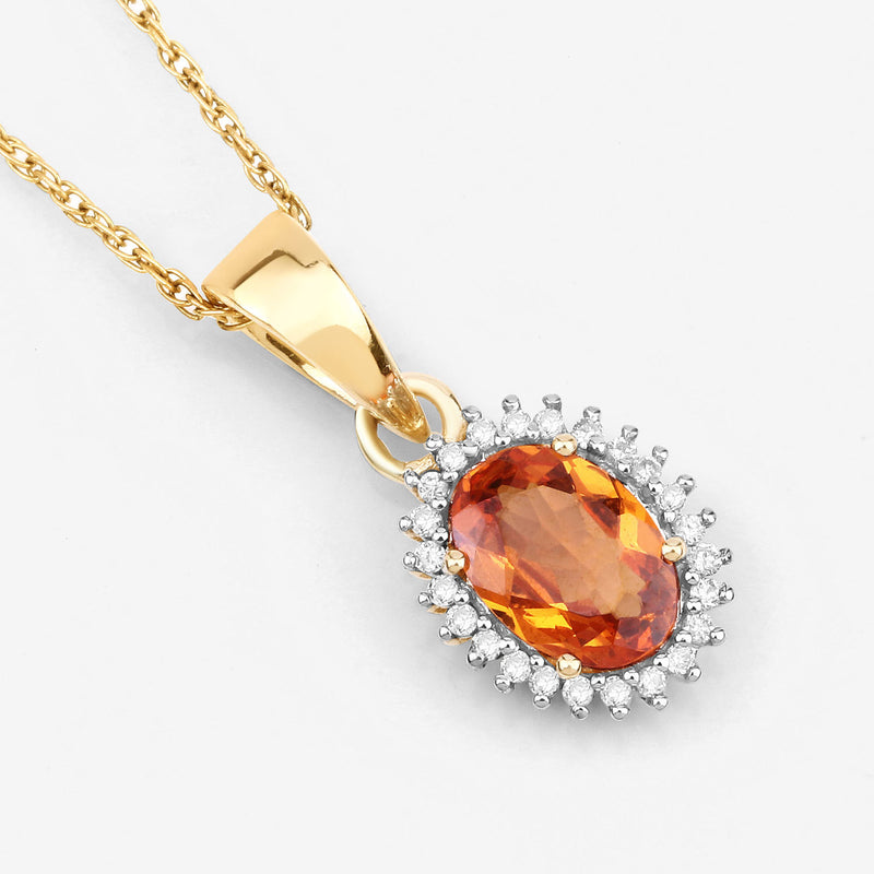 0.92 Carat Genuine Spessartite Garnet and White Diamond 14K Yellow Gold Pendant