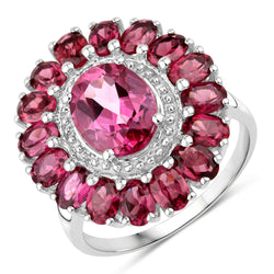 5.460 Carat Genuine Pink Topaz and Rhodolite Garnet .925 Sterling Silver Ring