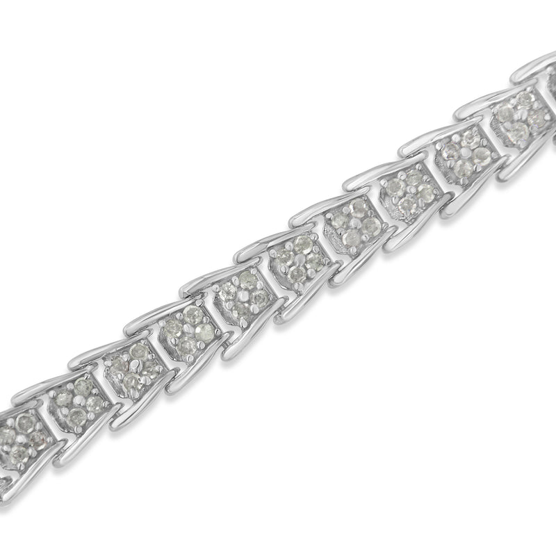 .925 Sterling Silver 2.0 Cttw Diamond Fan-Shaped Fancy Chevron Link Tennis Bracelet (I-J Color, I3 Clarity) - 7"
