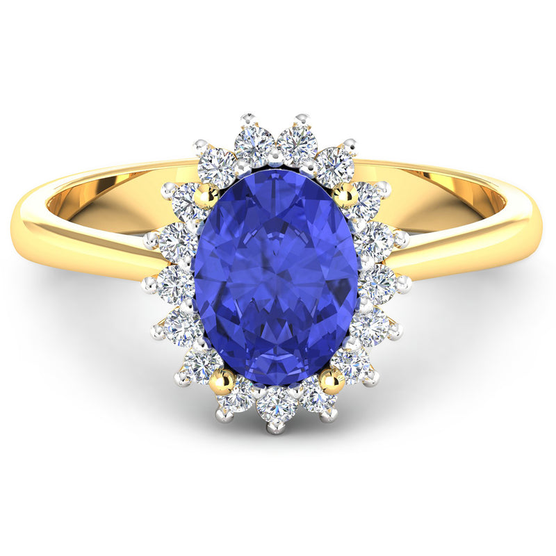 1.92 Carat Genuine Tanzanite and White Diamond 14K Yellow Gold Ring