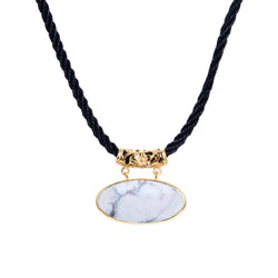 Howlite Gold plated Sterling Silver Pendant with 18" Black Cord