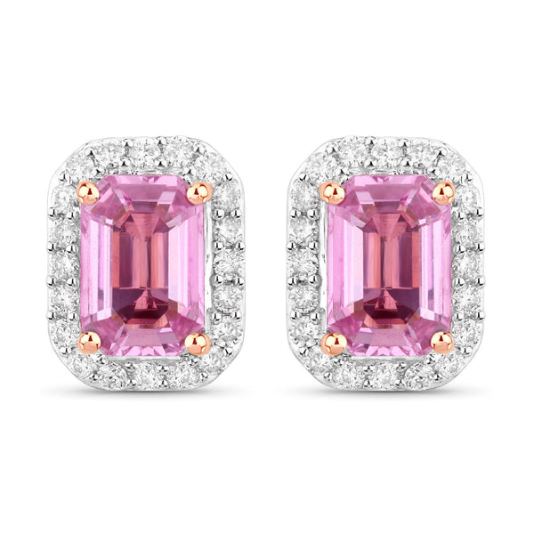 1.46 Carat Genuine Pink Sapphire and White Diamond 14K Rose Gold Earrings