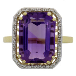 Natural 7.45ct Amethyst Diamond Ring 14KT Yellow Gold