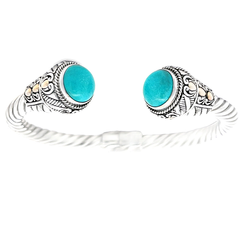 Turquoise Bangle Bracelet Sterling Silver 18KT Gold