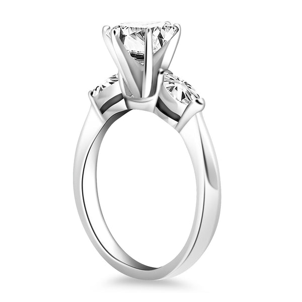 14k White Gold Three Stone Engagement Ring Mounting with Marquise Side Diamonds