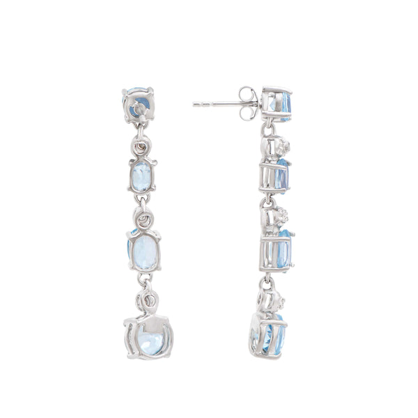 Rodium Plated 925 Sterling Silver Blue topaz  0.06 Diamond Earrings for Women