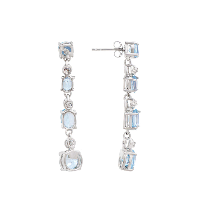 Rodium Plated 925 Sterling Silver Blue topaz  0.06 Diamond Earrings for Women