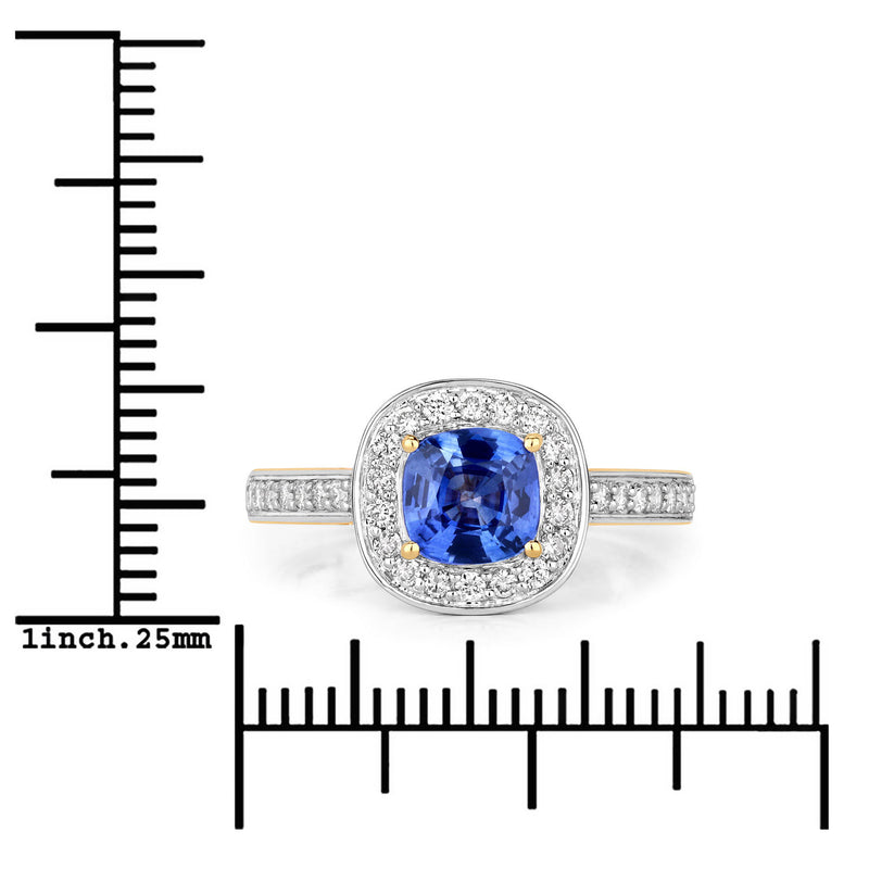 1.31 Carat Genuine Blue Sapphire and White Diamond 18K Yellow Gold Ring