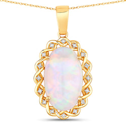 8.02 Carat Genuine Ethiopian Opal and White Diamond 14K Yellow Gold Pendant