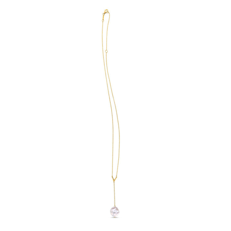 14k Yellow Gold Tesoro Pearl Lariat Necklace