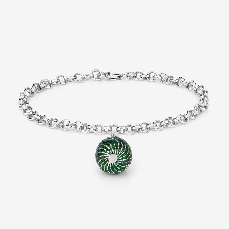 11.20 Grams .925 Sterling Silver Green Enamel Charm Bracelet