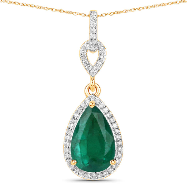 IGI Certified 1.65 Carat Genuine Zambian Emerald and White Diamond 14K Yellow Gold Pendant