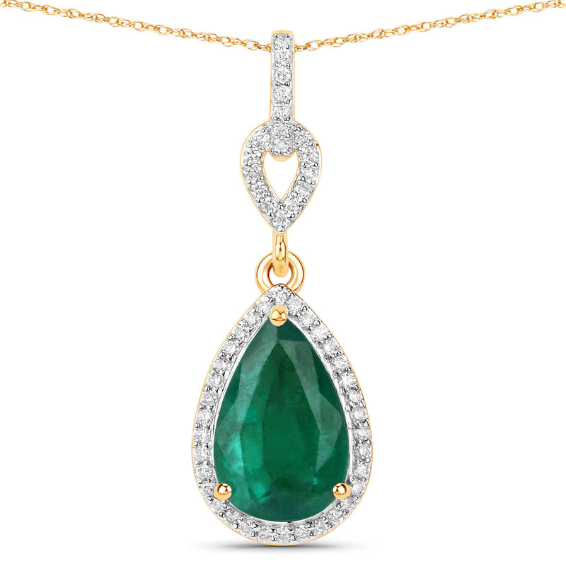 IGI Certified 1.65 Carat Genuine Zambian Emerald and White Diamond 14K Yellow Gold Pendant