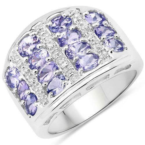 2.42 Carat Genuine Tanzanite and White Topaz .925 Sterling Silver Ring