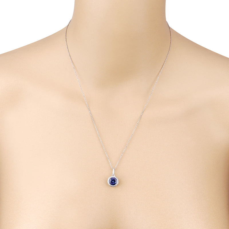 2.52 Carat Genuine Tanzanite and White Diamond 14K White Gold Pendant