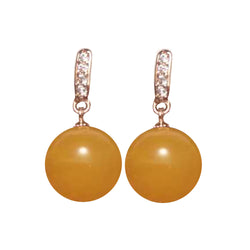 Gold Over Brass Yellow Amber Earring with Cubic Zirconia Drop Earring