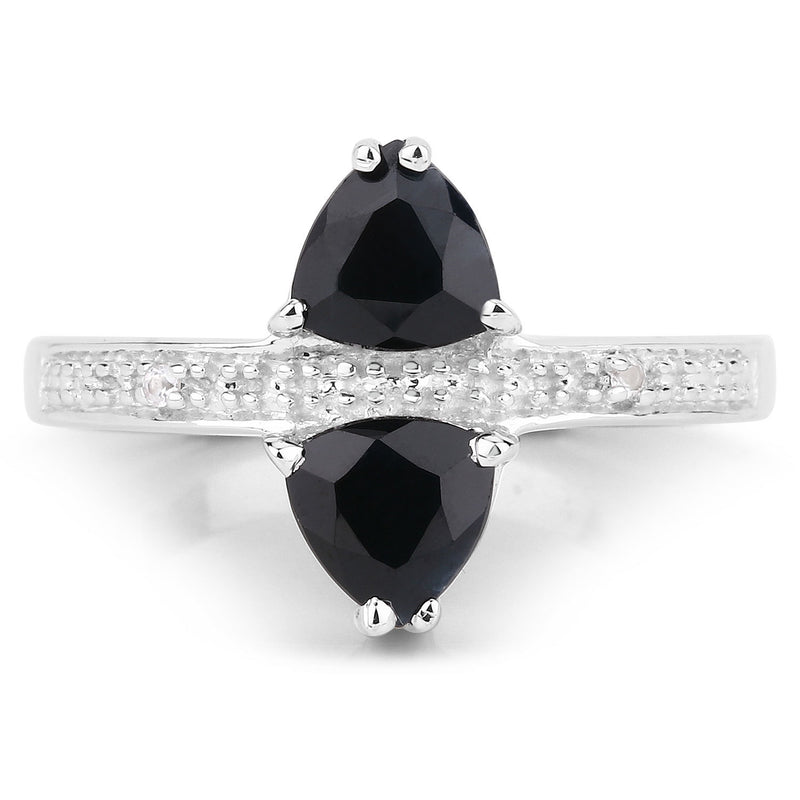 1.61 Carat Genuine Black Sapphire and White Topaz .925 Sterling Silver Ring