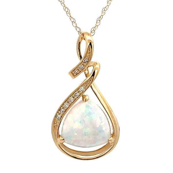 Created Opal Diamond Fashion Pendants 14KT Yellow Gold