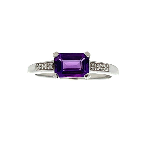 Genuine .75ct Amethyst Diamond Ring 10KT White Gold