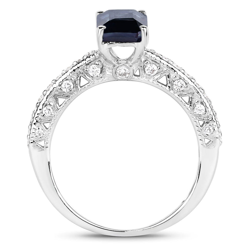 1.55 Carat Genuine Blue Sapphire and White Diamond 14K White Gold Ring (I Color, SI Clarity)