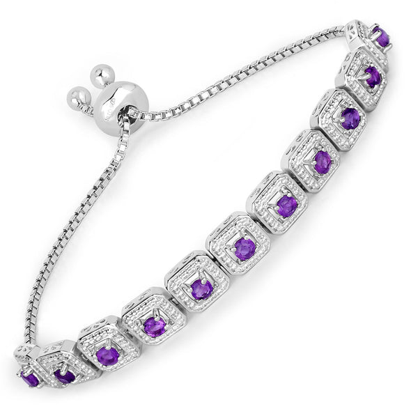 1.10 Carat Genuine Amethyst .925 Sterling Silver Bracelet