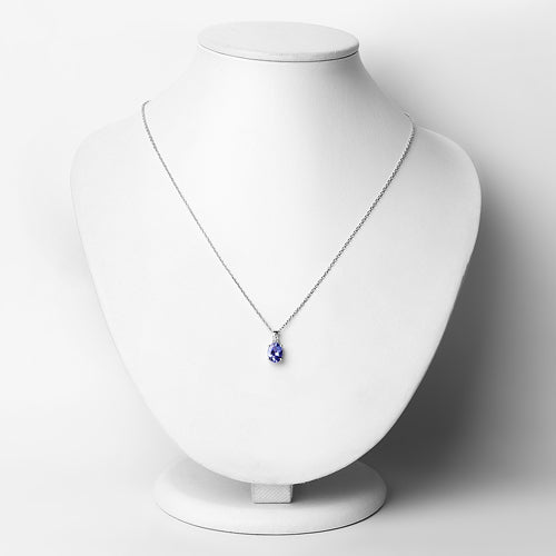 1.17 Carat Tanzanite and White Zircon .925 Sterling Silver Pendant