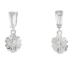 Genuine Cubic Zirconia Flower Earrings Sterling Silver