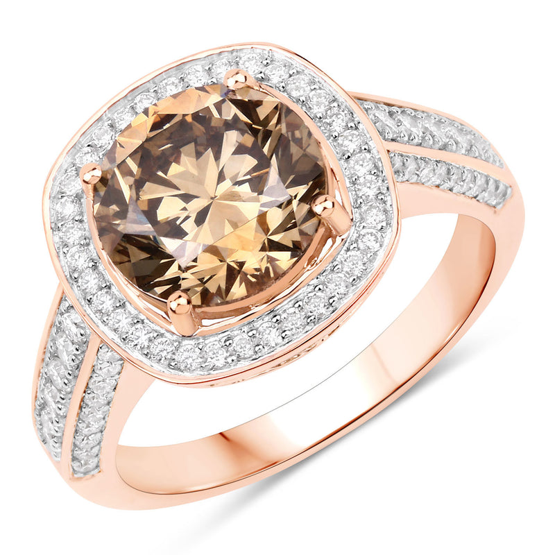 IGI Certified 3.01 Carat Genuine Brown Diamond Center and 0.52cttw White Diamond 18K Rose Gold Ring (3.53cttw)