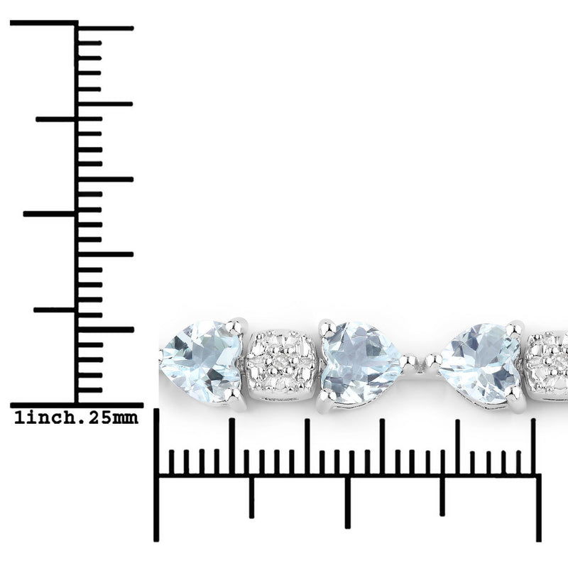 7.36 Carat Genuine Aquamarine and White Diamond .925 Sterling Silver Bracelet