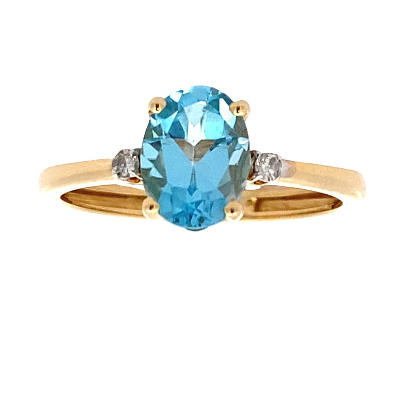 Genuine 1.40ct Blue Topaz Diamond Ring 14KT Yellow Gold