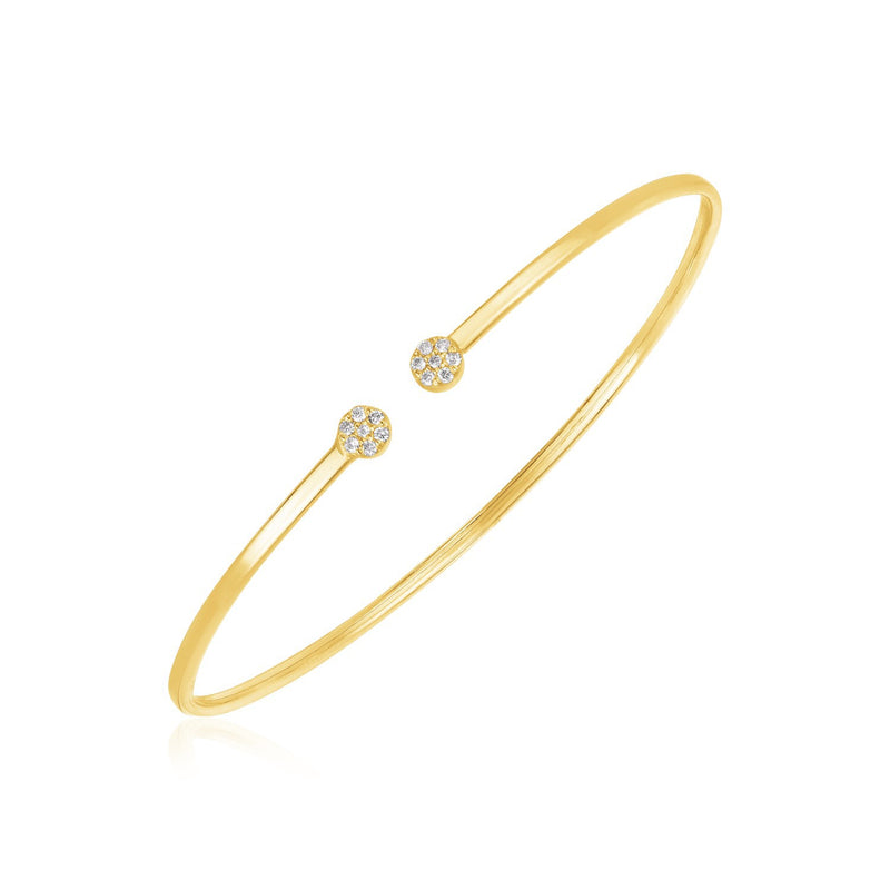 14k Yellow Gold High Polish Diamond Cluster Bangle (2mm)