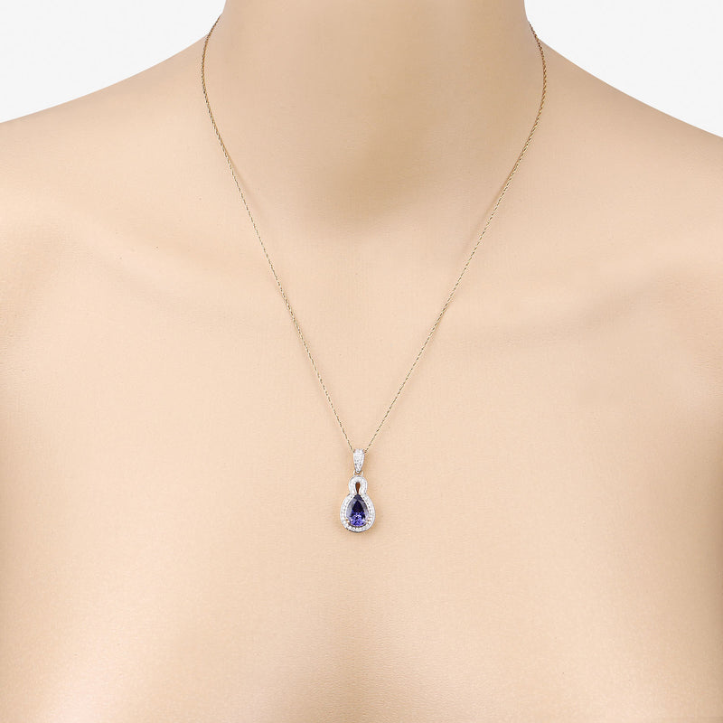 2.25 Carat Genuine Tanzanite and White Diamond 14K Yellow Gold Pendant