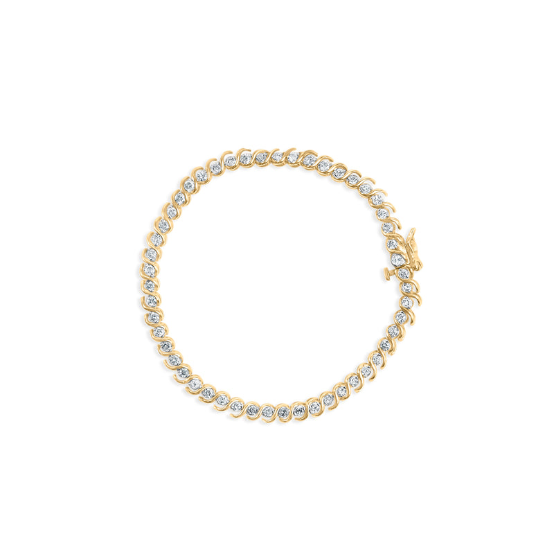 10K Yellow Gold 2.00 Cttw Round-Cut Diamond S-Link 7" Bracelet (J-K Color, I1-I2 Clarity)